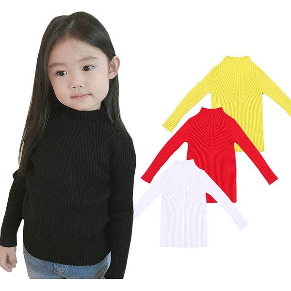 

1-7years child clothing clothes kids sweaters solid turtleneck warm pullover for girls baby knitted toddler long sweater, White