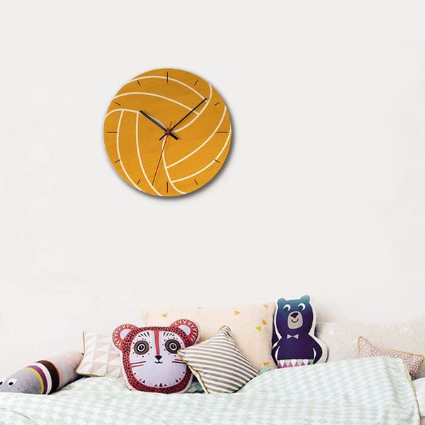

wooden wall clock sport ball style mute wallclock home room decor kids gifts t8wb