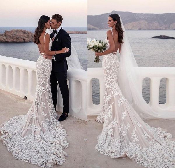 

румяна русалка свадебные платья 2019 сексуальный глубокий v-образным вырезом полный кружевной спинки пляжные свадебные платья vestidos de no, White