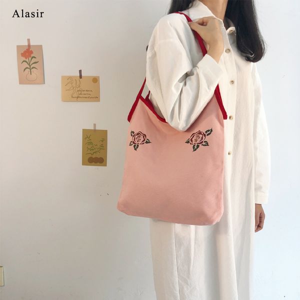 

alasir canvas bag retro french style vest bags artsy pink romantic rose women shoulder bags large casual tote handbags