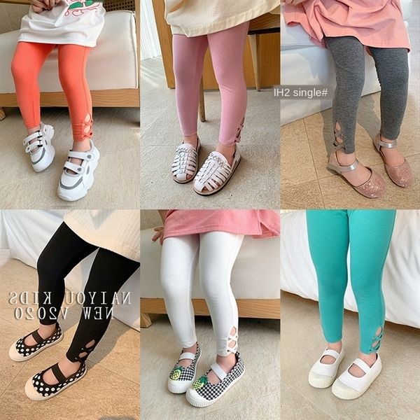 

fjtud girls slim summer clothes 2020 western style children's leggings solid tight tight pants lace tights color feet linen lace women, Blue