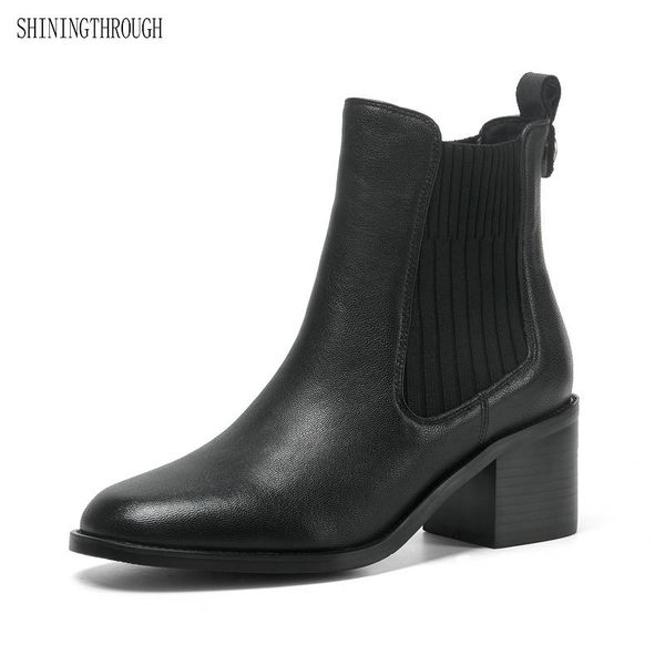 

women's boots elastic ankle boots thick heel high heels shoes woman female socks 2020 autumn shoes size 41 42 43, Black