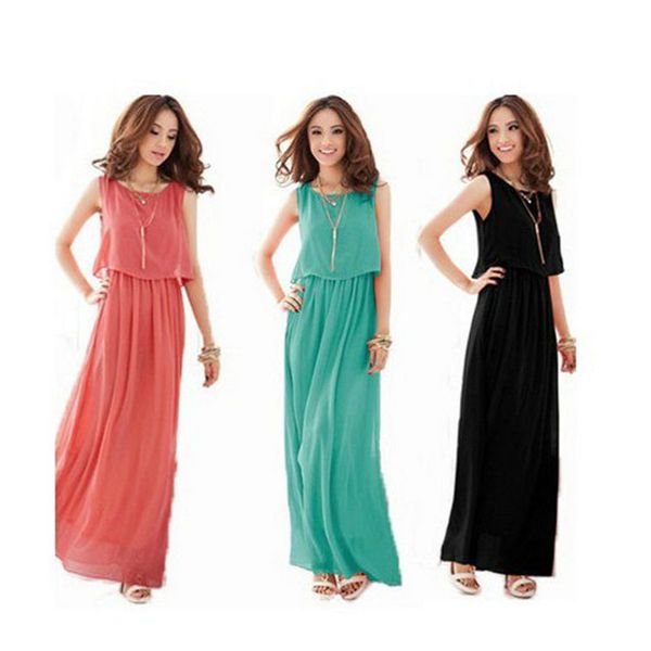 

Tank Dress Beach Sleeveless Vest Dress Vestidos Women Bohenmia Pleated Wave Lace Strap Princess Chiffon Maxi Long Dresses Hot Sell