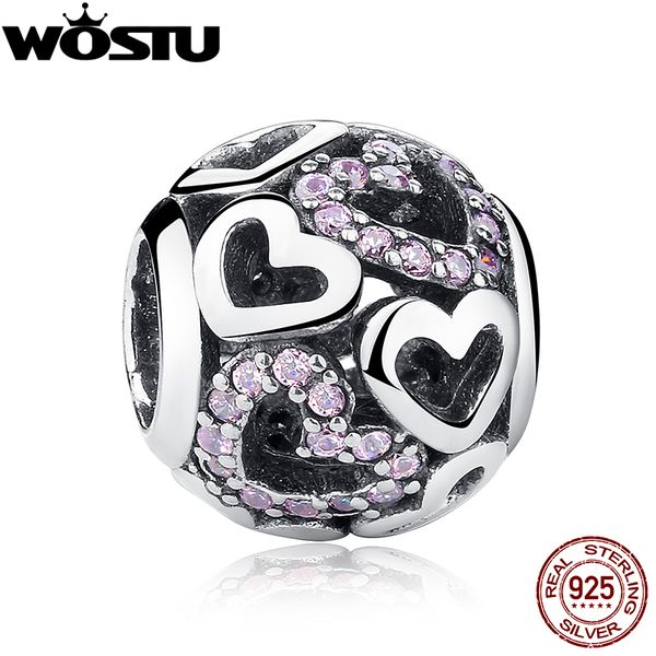 

новый 925 sterling silver falling in love heart ажурные шарма шарика с розовым cz fit оригинал wst браслет аутентичные ювелирные изделия, Blue;slivery