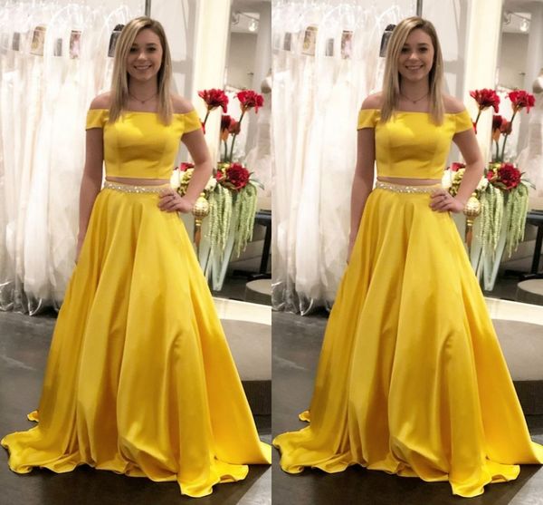 

2019 yellow prom dresses 2 piece off the shoulder cutaway side beaded sashes formal elegant evening party special occasion dress, Black