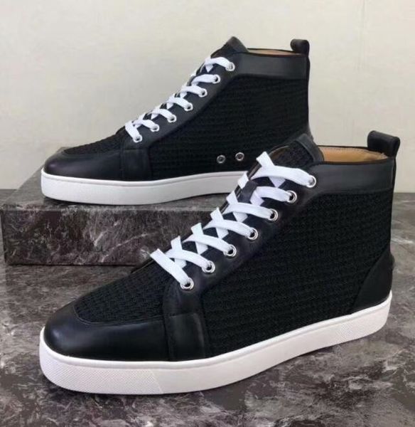 

2019 designer fashion red bottoms shoes studded spikes flat sneakers men women glitter party lovers genuine leather casual rivet sneaker s11, Black