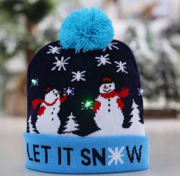 

fashion-2019 christmas thermal beanies led light-up colorful kwool cap winter autumn with ing, Blue;gray