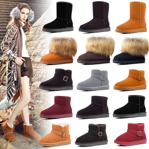 

women's winter cow leather snow boots australia classic plush warm boots for women brand mid-calf shoes, Black