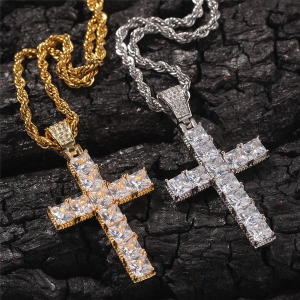 hip hop diamantes colares cruz pendente para homens, mulheres, Religião, Cristianismo, jóias colar banhado a ouro zircão cobre Jóias