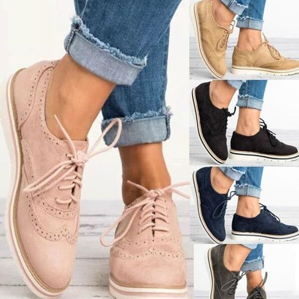 

women flats lace-up casual shoes brogue shoes woman platform oxfords british creepers cut-outs flat ladies big size 35-43, Black