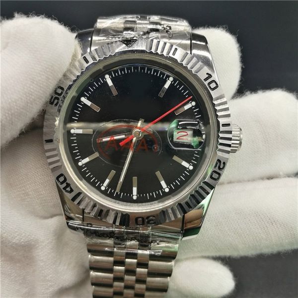 

men wristwatch 36mm automatic mechanical watch no battery sweeping movement date just self-wind stainless steel watches 0851, Slivery;brown