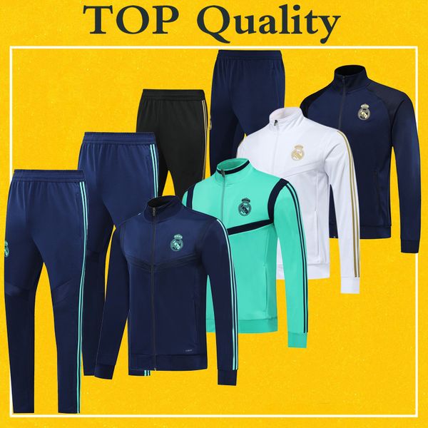 

2020 real madrid soccer full-zip track jacket tracksuit 19 20 pre-match winter training chandal real madrid pants kit, Black