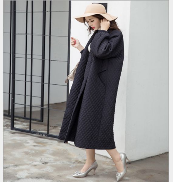

harajuku black oversize lapel back vent button winter jacket 2019 female's long cotton coat jaqueta feminina pv213