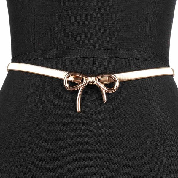 

1 pcs elegant women bow clasp front stretch belts dress accessory strap skinny elastic for lady clothing belts, Black;brown