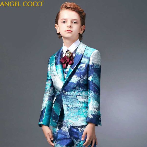 

5 pieces boys suits 2020 new stage host model show boys clothing blazer suits for weddings abito da ragazzo, Blue