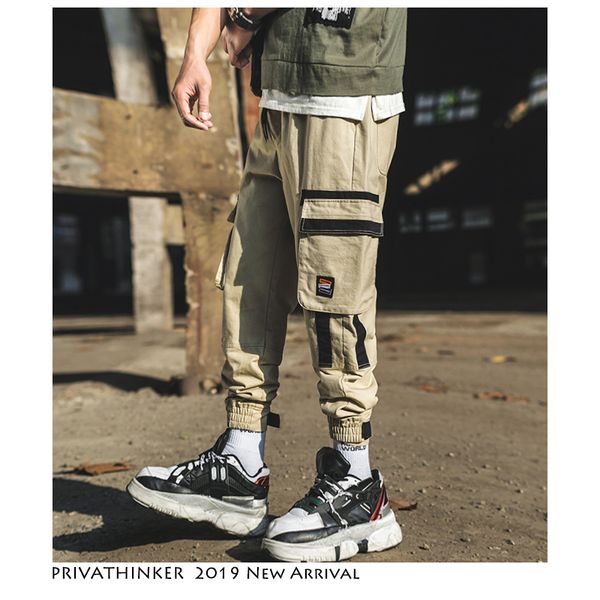 

color block joggers pants men 2019 mens japanese streetwear vintage cargo pants males casual pocket track, Black