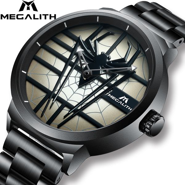 

megalith fashion personality spider men watch waterproof sport watch for men full steel strap quartz wristwatches reloj hombre, Slivery;brown