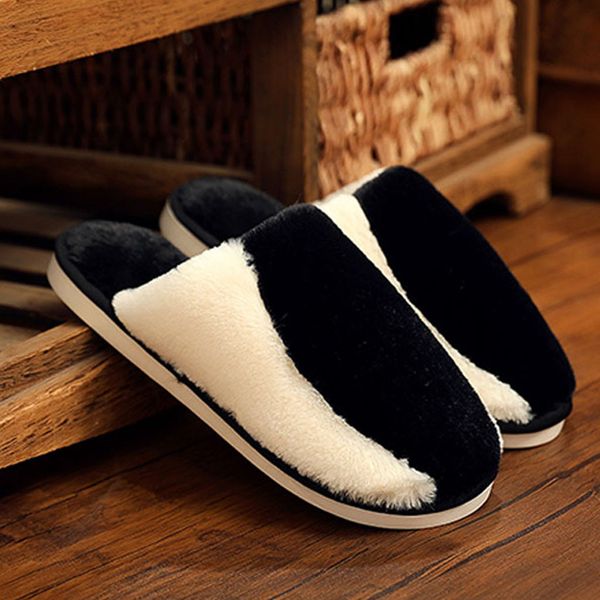 

black and white cotton slippers winter couple home slipper indoor floor flat warm comfortable women's slippers new