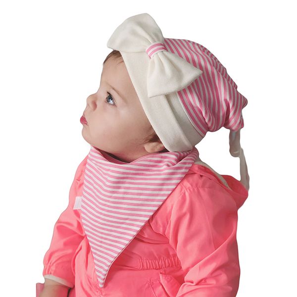 

babygiz girls ecru color pink striped pompom and bow accessory autumn winter spring use combed knitwear hat beanie neck collar, Yellow