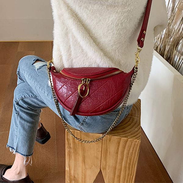 

jin mantang solid color pu leather crossbody bags for women 2020 round zipper shoulder messenger bag lady chain travel handbags