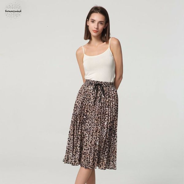 

women leopard stylish skirts leopard print pleated skirt snake faldas mujer ba108 drawstring tie elastic waist casual mid calf, Black