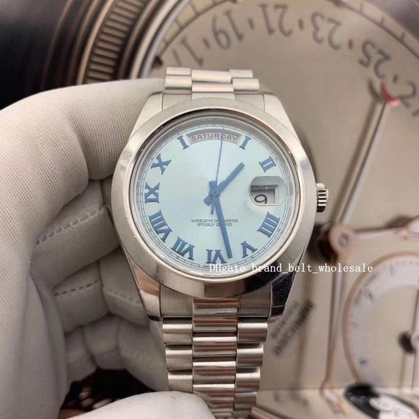 

41mm asia 2813 day date ii platinum glacier blue dial men's watch 2020 218206 automatic mens watch watches, Slivery;brown