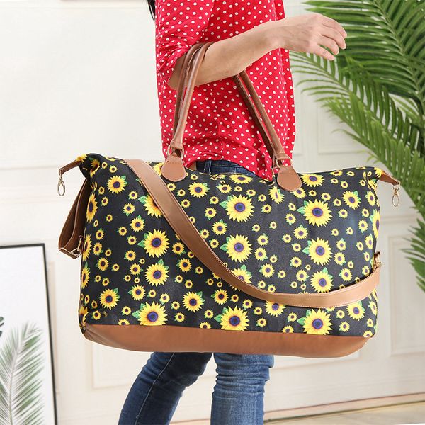 

portable sunflower printed travel organizer makeup bag large capacity cosmetic bags wash bags canvas underwear storage bag rra1670