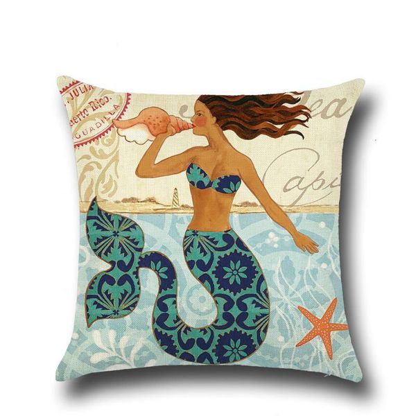 Little Mermaid Princess Girl Cushion Pillow Case Cover Marine