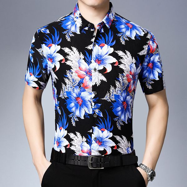 

bright plant big flower pattern 3d print luxury short sleeve shirt summer 2019 new quality soft smooth boutique men shirt -xxxl, White;black