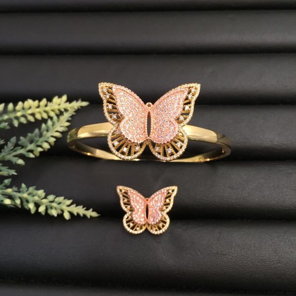 

lanyika fashion jewelry gorgeous distinctive flutter butterfly plated party romantic bangle with ring banquet daily gift, Silver