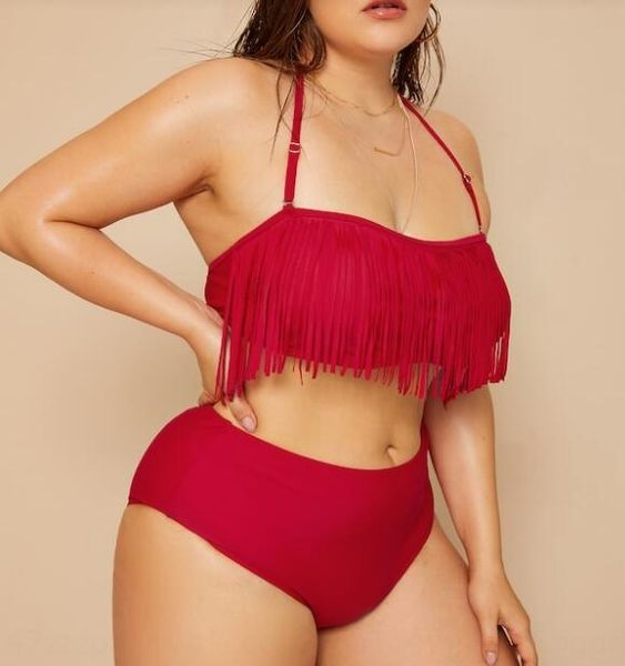 

2020 high waist big size fat woman tassel bikini bikini fat sister lady swimming, White;black
