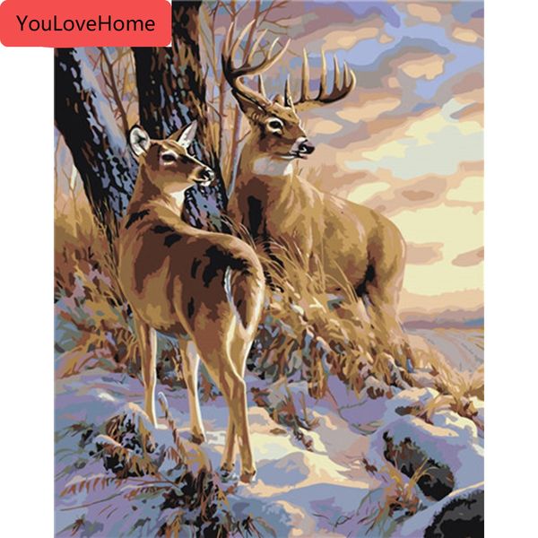 

painting by numbers deer animal kits drawing canvas hand painted diy pictures coloring art home decoration handpainted painting