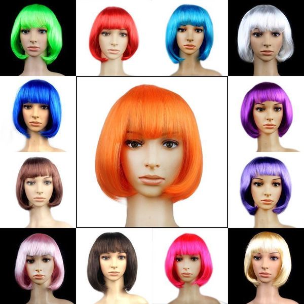 

15 colors fashion women bobo wig cosplay straight short wigs christmas carnival makeup party club synthetic girls female wigs