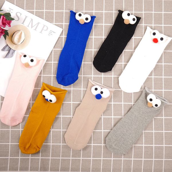 

summer soild color cotton women socks harajuku kawaii streetwear cartoon eyes pattern cute socks skateboard crew sox women gifts, Black;white