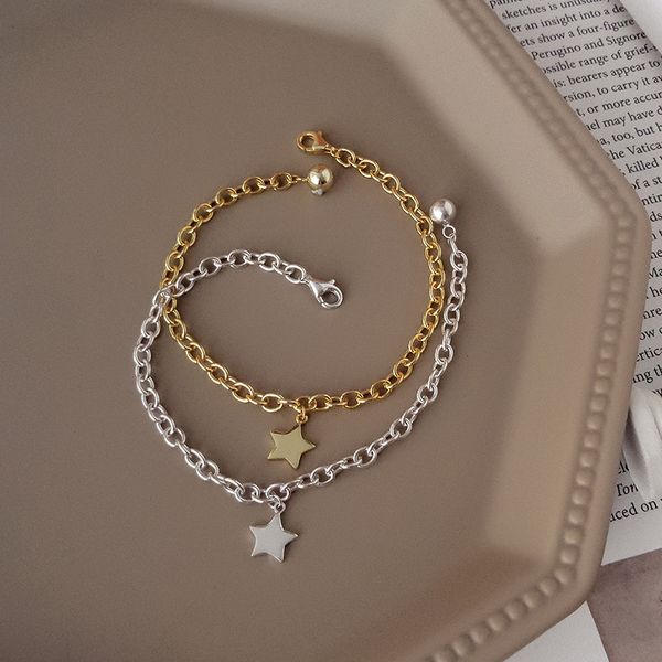

real 925 sterling silver bracelets women 2019 star chain gold bracelet bangle women 925 silver jewelry pulsera plata de ley, Black