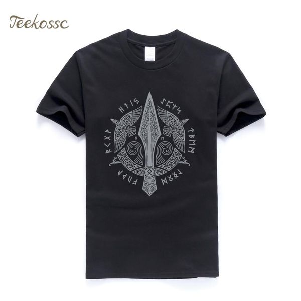 

odin t shirt men scandinavian runes valhalla tshirt mens 2018 summer tee cool streetwear tv show t-shirt for fans, White;black