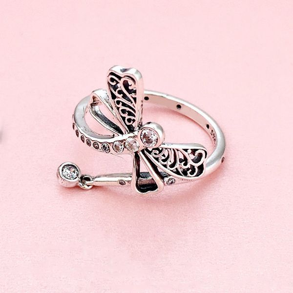 Atacado - anel de borboleta de sonho para cz diamante 925 esterlina prata personalidade criativa índice de dedo anel de dedo jóias com caixa