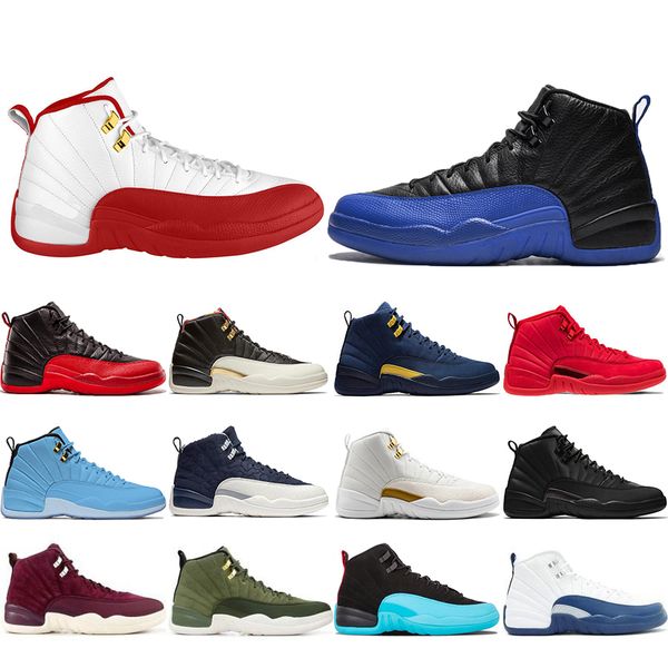 

fashion jumpman game ball punch 12 12s mens basketball shoes og reverse taxi fiba flu game bulls gym red sports sneakers, White;red