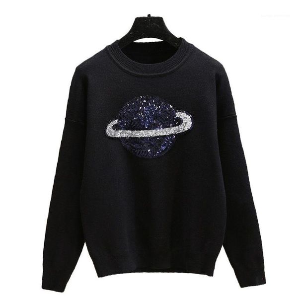 

paillette women sweater ladies star and space pattern paillette beading sweaters female fashion casual designer, White;black