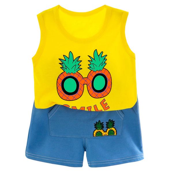 

new summer baby girl clothes suit children boys cotton cartoon vest shorts 2pcs/set toddler active costume infant kids tracksuit, White