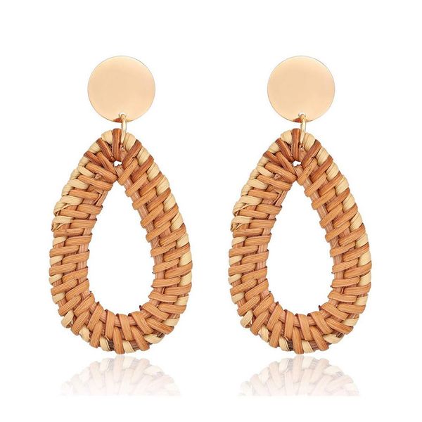 

ethnic style earrings retro geometric vine woven earrings fashion exaggerated handmade rattan, Golden;silver