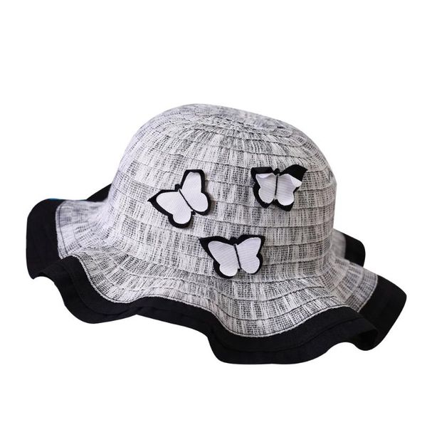 

toddler baby girls sun hats butterfly floral party cap beach wave wide brim hat, Yellow