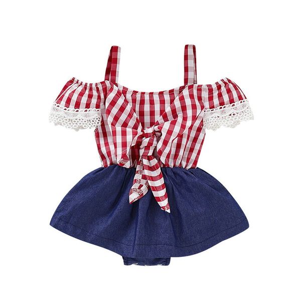 

new baby girl lace denim bodysuit bib dress pants summer plaid clothes, Blue