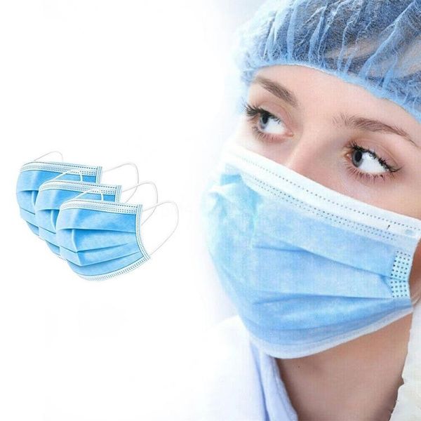 

dhl ship faceblue mask blue 3 ply layers mouth masks earloop non woven dustproof facemask mmfb