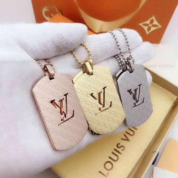 

with box luxurious designer women and men club hip hop nameplate pendant necklace18k gold titanium steel charm l̴v necklace jewelry, Silver