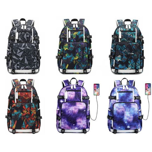 

students printed backpack usb charging casual style large capacity shoulder bag