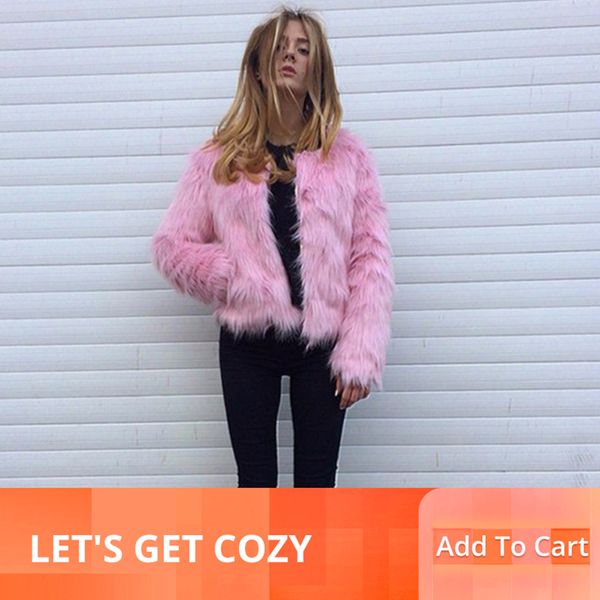 

2019 new arrival trendy candy color faux fur coat women's fashion slim casual party jacket coats 4xl 5xl wholesale ljls040, Black