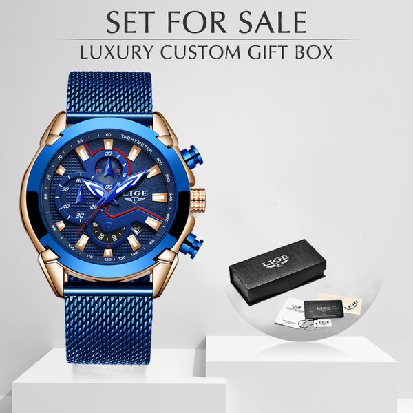 

lige new fashion bule mens watches business watch for men quartz clock male waterproof casual sport chronograph, Slivery;brown