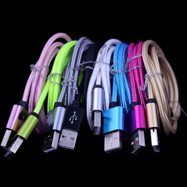 Cabo de carregador trançado de tecido de liga de 1m 2m 3m tipo c micro cabos usb para samsung s4 s6 s7 htc lg