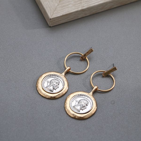 

fashion- vintage round geometric dangle earrings portrait zinc alloy punk statement earrings for women party gift pendant jewelry, Silver